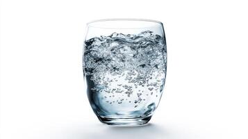 Clear water filled in a simple glass with bubbles rising photo