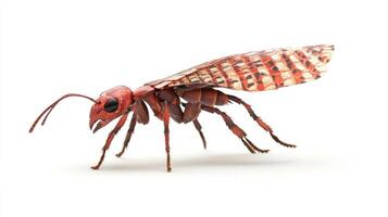 A digitally rendered red and brown insect with patterned wings photo
