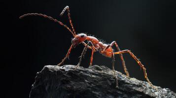 A detailed close up shot of a red colored ant photo