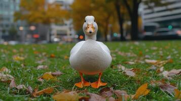 A duck posing directly towards the camera with a curious gaze photo