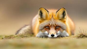 A Beautiful Red Fox Resting Peacefully In The Green Grass photo