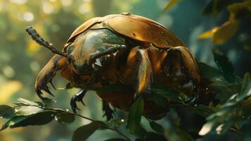 A detailed close up image of a golden beetle photo