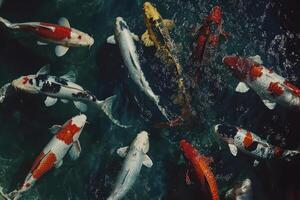 Colorful Koi Fish Swim Gracefully In A Pond photo