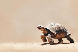 Tortoise Running Across Sandy Desert Landscape photo