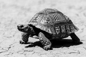 Geometric Patterned Tortoise Crawls Arid Land photo