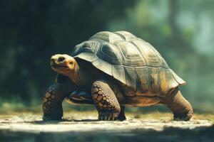 Majestic Galapagos Tortoise Walking Slowly On Ground photo