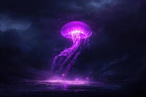 Glowing Purple Jellyfish Illuminates Dark Waterscape photo