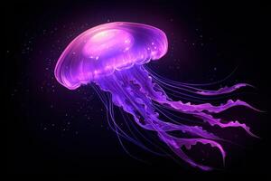 Glowing Purple Jellyfish Underwater Bioluminescence photo