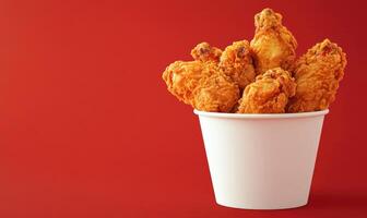 A bowl of fried chicken is on a red background photo