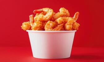 A white paper bowl filled with fried shrimp photo