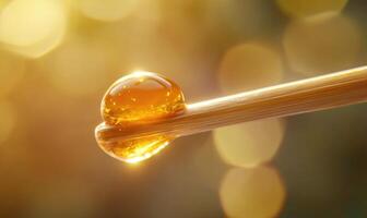 A droplet of liquid sits on a stick photo