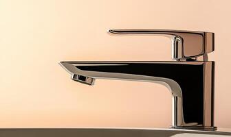 A chrome faucet with a silver handle photo