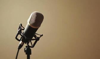 A microphone is on a stand with a microphone on it photo