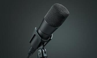 A microphone with a black plastic headpiece and a black cord photo