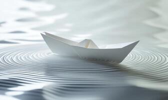 paper boat floating on water with waves photo