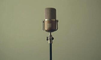 A microphone is standing upright on a stand photo