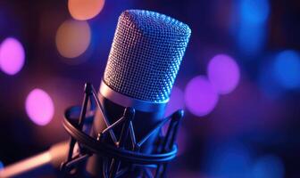 A microphone with a silver cord and a black head photo
