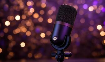 a microphone on a purple background photo