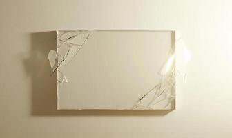 A broken mirror with a frame that is missing photo