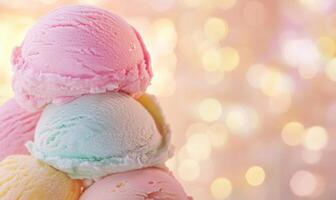 three scoops of ice cream stacked on top of each other photo