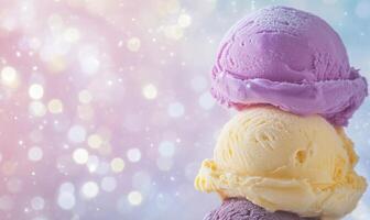 Three ice cream scoops stacked on top of each other photo