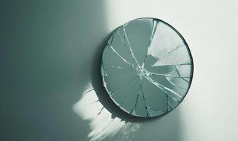 A broken glass circle with a shadow on the wall photo