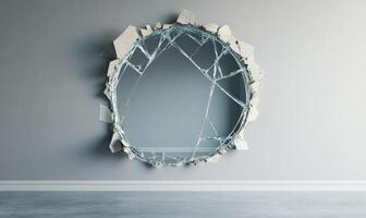 A large mirror with a hole in the middle of it photo