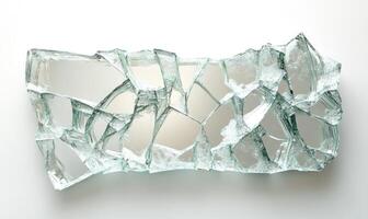 A broken mirror with a glass piece sticking out of it photo