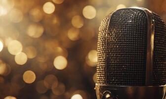 A microphone with a gold colored background photo