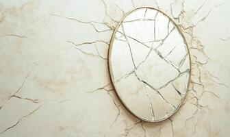A cracked mirror with a white background photo