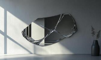 A large mirror with a spider web pattern on it photo