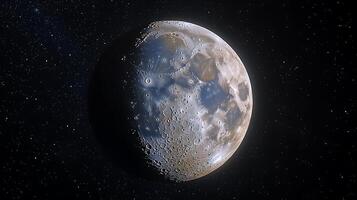 Detailed lunar surface, craters, and starry night sky background image. A high resolution photo of the moon's surface texture.
