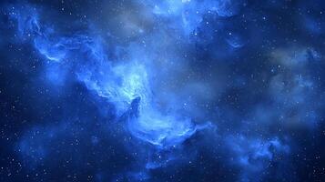 Celestial Nebula A Stunning Image of Deep Space. A vibrant blue nebula filled with swirling clouds of gas and dust, speckled with distant stars. photo
