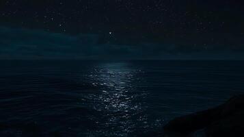 Serene Nighttime Seascape Moonlit Ocean Under a Starry Sky. photo