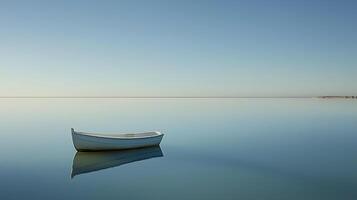 Serene Stillness A Single Rowboat on a Calm Lake at Dawn. photo