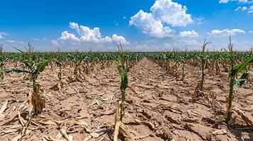 Drought Stressed Cornfield Under a Summer Sky Agricultural Impact of Climate Change. photo
