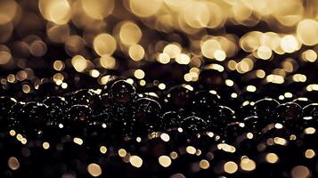 Dark spheres with golden bokeh background, abstract luxury image. photo