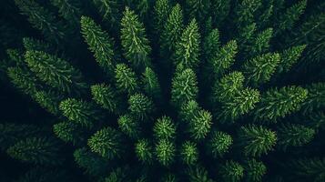 Aerial View of Lush Evergreen Forest Canopy A Natural Texture Image. photo