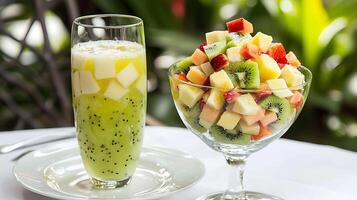 Refreshing Fruit Salad and Kiwi Drink A Perfect Summer Treat. photo