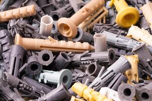 Close-up, dowels. These components are called express installation. Dowels background photo