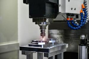 CNC lathe milling machine cutting featuring high precision the metal part photo