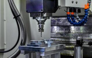CNC lathe milling machine cutting featuring high precision the metal part , The hi-technology parts manufacturing photo