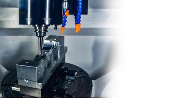 CNC lathe milling machine cutting featuring high precision the metal part, copy space photo