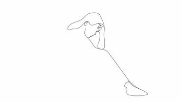 Continuous one line drawing of a desperate young woman sitting on a windowsill showing emotional distress with alpha channel transparency video