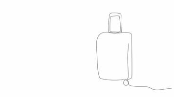 Continuous one line drawing on the topic of travel featuring suitcase airplane and adventure elements with alpha channel transparency video