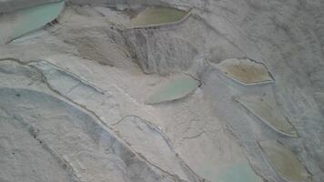 Travertine terraces with rotation and elevation drone view video