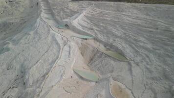 Along main Pamukkale travertines and walking path view video