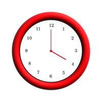 Three-dimensional clock with red frame shows 4 o'clock photo