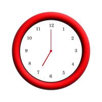Three-dimensional clock with red frame shows 7 o'clock photo