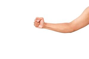 A clenched fist gesture on a white background depicting determination and strength concept photo